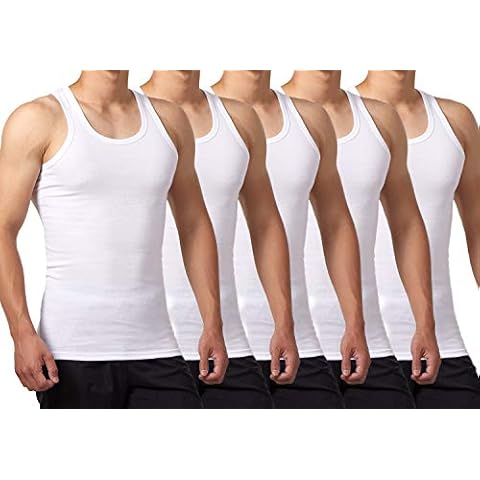 FALARY Mens Vest Tops Pack of 5 Tank Tops Fitted 100% Cotton Basic Plain Color Underwear and Colours White M Cover