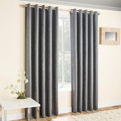 Enhanced Living Vogue Grey Silver 90 x 54 inch (229x137cm) Eyelet Thermal Noise Reducing Dim Out Curtains for Bedroom and Living Room