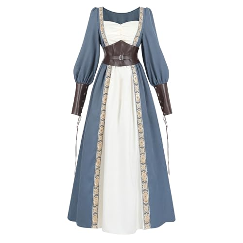 LTAKK Renaissance Costume Women Medieval Dress Ren Faire Maxi Dresses with Corset, Large