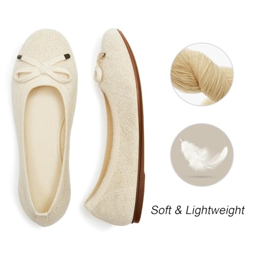 Image of Frank Mully Women's Ballet Flats Round Toe Walking Flats Slip On Work Shoes Knitted Flats Shoes for Woman Soft Lightweight