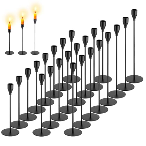 Giantree 24Pcs Black Candlestick Holder, 3 Size Tall Metal Candle