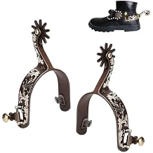 ASHATA 2Pcs Western Spurs, Vintage Carved Spurs, Retro Bronze Low Carbon Steel Horse Spurs with Turnable Gear, for Horse