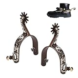 ASHATA 2Pcs Western Spurs, Vintage Carved Spurs, Retro Bronze Low Carbon Steel Horse Spurs with Turnable Gear, for Horse