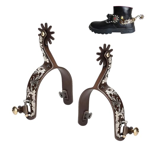 ASHATA 2Pcs Western Spurs, Vintage Carved Spurs, Retro Bronze Low