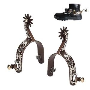 ASHATA 2Pcs Western Spurs, Vintage Carved Spurs, Retro Bronze Low Carbon Steel Horse Spurs with Turnable Gear, for Horse