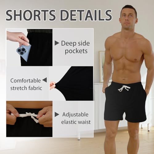 Mens 5 Inch Pajama Shorts Lounge Cotton Sleep Shorts Active Shorts Elastic Waist Lightweight PJ Bottoms Shorts2