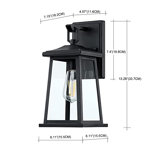 Revtronic Outdoor Porch Lights For House, Matte Black, 14961 1-Light Exterior Wall Light Fixture With Clear Glass, Outside Wall Sconce, Waterproof Lantern Lighting For Front Door, Garage - Etl Listed #TOP5