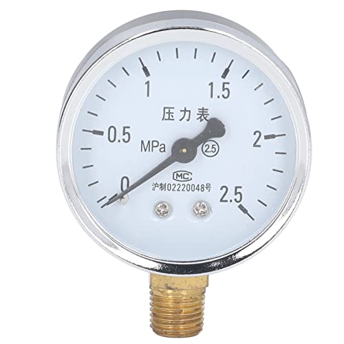Pressure Gauge 1/4 NPT,Water Pressure Gauge,Vacuum Gauge Transparent Dial Accuracy Level 2.5 Pool Pressure Gauge with Stainless Steel Housing for Air Pressure (0~2.5Mpa)