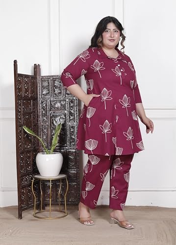 Image of NISHIRE Women's Cotton Floral Co-ord Kurta Set, Plus Size Stylish Ethnic Wear Set
