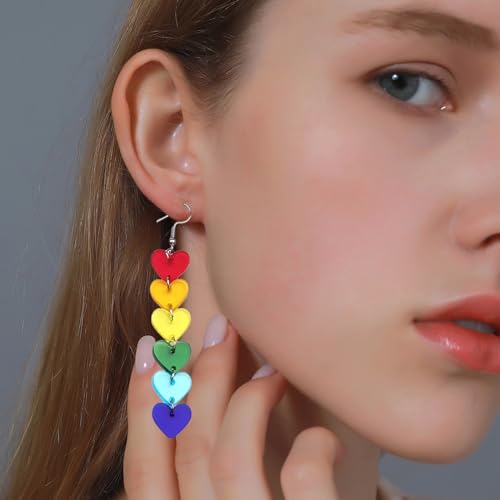 2025 Pride Month Rainbow LGBT Pride Earrings for Gay Lesbian Bisexual Lightweight Acrylic Heart Love LGBTQ Dangle Earrings Jewelry Accessories2