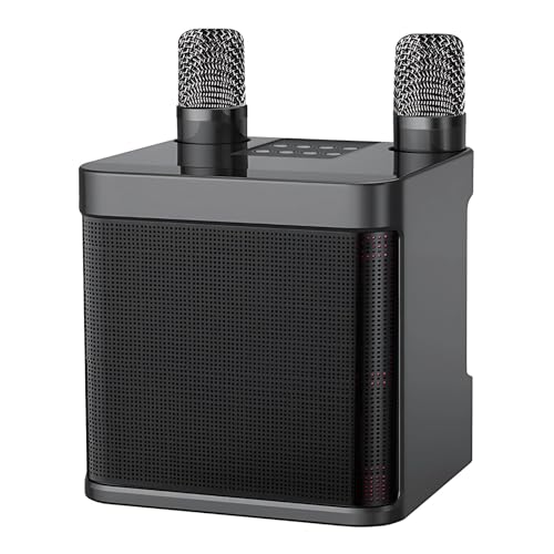 Dolltobe Máquina de karaoke inalámbrica portátil con micrófonos duales, diseño compacto de abdominales, ideal para el hogar y al aire libre, KTV, mide 6.1 x 6.1 x 5.4 pulgadas