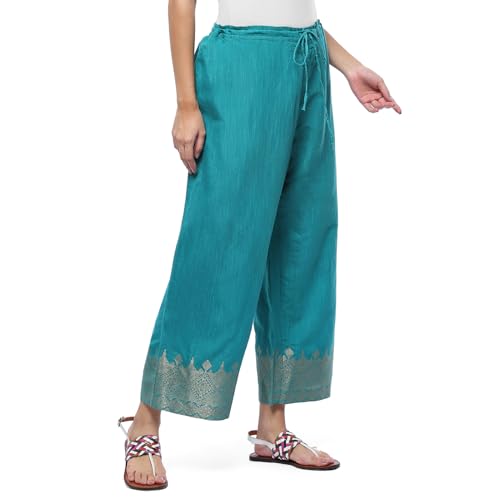Image of BIBA Women Straight Mid Rise Art Silk Palazzo