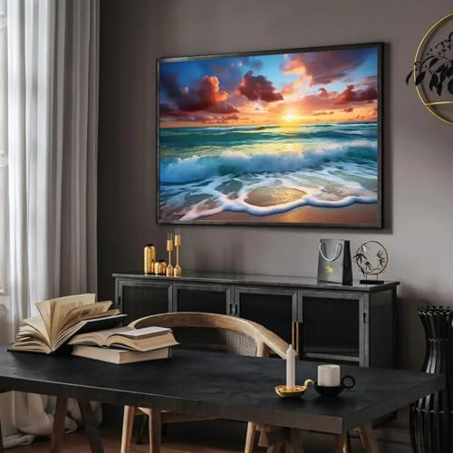 Toile vagues de plage 50x70cm : peinture murale moderne sans cadre