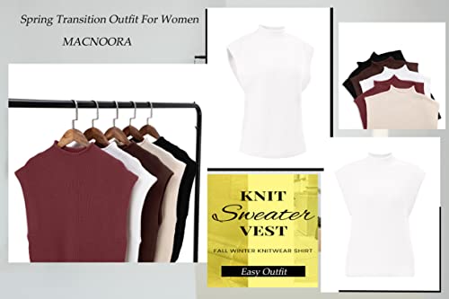 Image of Womens Sleeveless Sweater Vest Turtleneck Ribbed Knit Tank Tops Basic Slim Fit Top