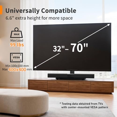 Image of Perlegear Swivel TV Stand with Power Outlet for 32-72 inch TVs up to 99 lbs | Stable Tempered Glass Base, Universal TV Stand Base with Tilt, 9 height adjustments,cable management, max VESA 600x400mm