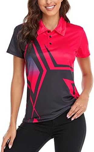 Women's Black Golf Polo Shitrs V Neck Cool DRI Short Sleeve T Shirts Print Hiking Tennis Outdoor Sports Tops