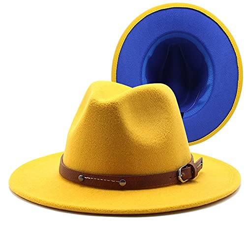 HHF Caps & Hats Black Red Bottom Patchwork Felt Cap British Style Women Wide Brim Jazz Fedora Hats Panama Church Top Formal Cap (Color : 21, Size : 56 58cm)