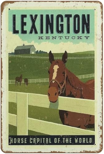 Letrero de hojalata de metal Lexington Kentucky, Capital Mundial de los Caballos, póster de viaje, placa de metal novedosa, para bar, pub, decoración de pared retro vintage, póster 8x12 pulgadas