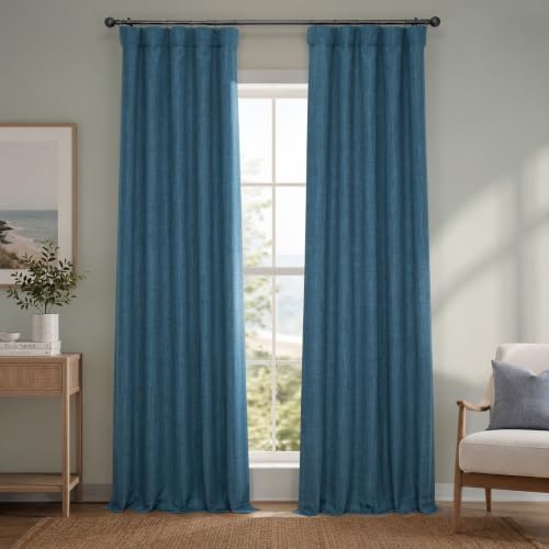 Image of HPD Half Price Drapes - Faux Linen Curtains for Living Room (1 Panel) - 50W X 84L - Textured Room Darkening Curtains for Bedroom 84 Inches Long - Drapes for Home Decor, Story Blue