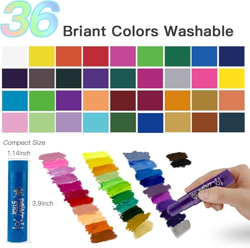 TBC The Best Crafts Dicke Buntstifte für Kinder, Abwaschbar Malstifte, Ungiftig Wachsmalstifte, 36 Farben, Wachsmalkreide für Kleinkinder
