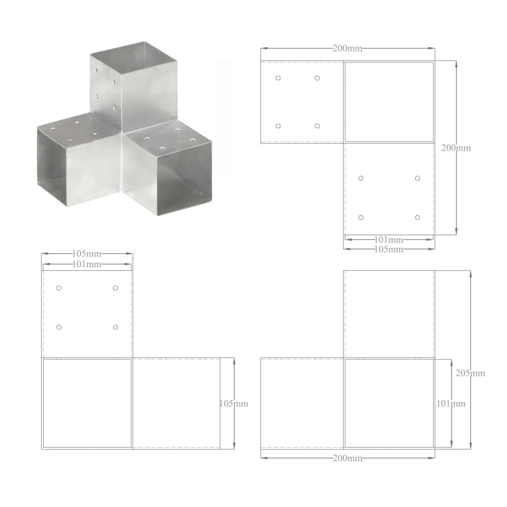 vidaXL 4x Conectores de Postes en Y Soporte Jardín Patio al Aire Libre Estacas Exterior Valla Cerca Separador Metal Galvanizado 101x101mm