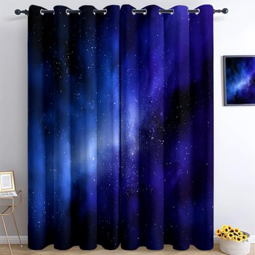 Genérico Espacio Fantástico Cortinas Opacas 2 Piezas 140An x 260Al cm Galaxia Nebulosa Estrellas, Azul Cortinas Opacas con Ojales Aislantes Térmicos, para Sala De Estar Dormitorio Cocina