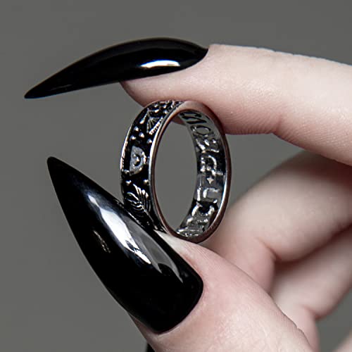 'Alchemy' Band Ring By Rogue+Wolf Silver Engagement Anxiety Rings For Women, Matching Couple Gothic Boho Wiccan Fashion Jewelry, Cute Stainless Steel Witchy Gifts For Teen Girls, Cool Anime Emo Indie Trendy Punk Cottagecore Rings Aesthetic For Men (Us7) #TOP3
