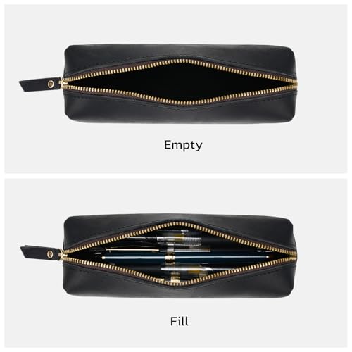Image of ECHSRT Small Genuine Leather Pencil Pouch for Adults, Black | Crazy Horse Leather Finish, Compact Writing Instrument Storage