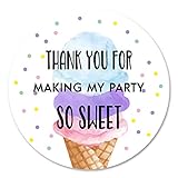 Ice Cream Thank You Stickers, 40 2 Inch Summer Baby Shower Or Birthday Party Labels, Decorations
