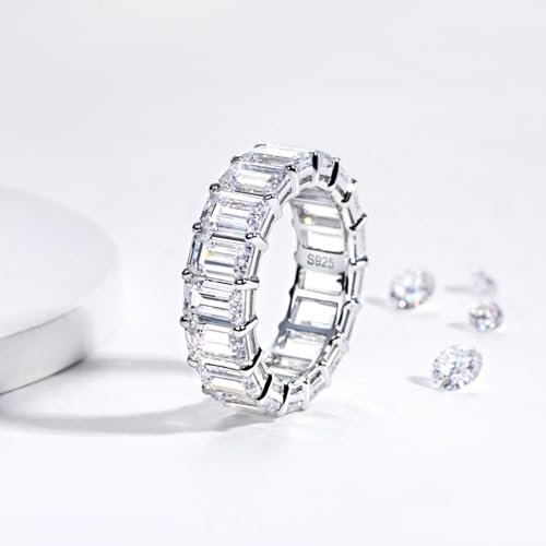 Eternity Ring for Women White Gold Plated Sterling Silver Wedding Band, 10 Carat Emerald Cut Cubic Zirconia Eternity Band2