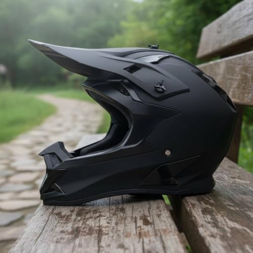 Image of Matte Black Motocross Helmet Extended Visor Full-Face Cycling Helmet Chin Guard Motorcycle Gear Ventilated, L|Helmets Motors