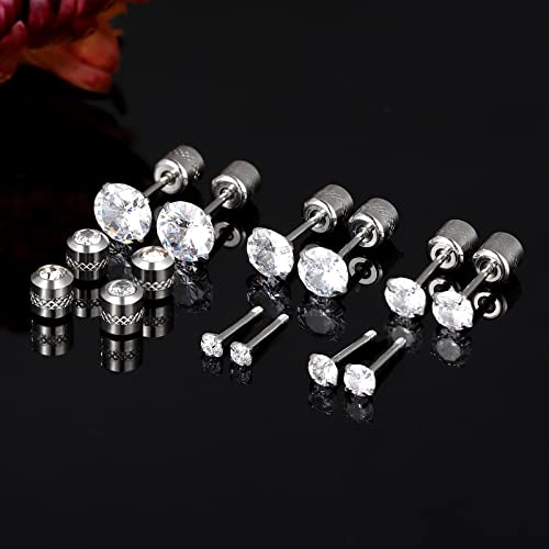 Titanium Studs Earrings Screw Back For Women Men Stainless Steel Hypoallergenic Tiny Cubic Zirconia Tragus 20G Piercing For Sensitive Ears Simulated Diamond Cartilage Titanium Earrings (Silver) (Sliver) #TOP4