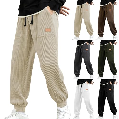 Mens Corduroy Pants Baggy Drawstring Waist Jogger Sweatpants Wide-Wale Tapered Streetwear Lounge Pants with Pockets