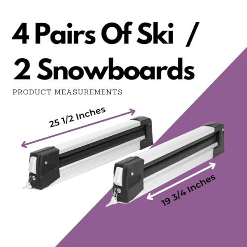 Erkul Ski Rack for Car Roof with Sliding Extension - 25" Universal Ski & Snowboard Rack with Lock | Holds 4 Pairs of Skis or 2 Snowboards - Fits All Types of Cross Bars