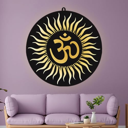 Image of HOME PINE OM LED Wall Decor Light 3D| Divine Wall Decor | Elegant Wall Hanging for Home & Office | Size- 18x18 Inch