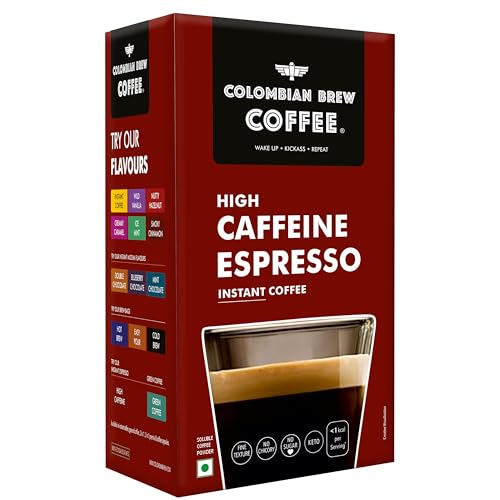 Image of Colombian Brew High Caffeine Espresso Instant Coffee Powder, Strong, 20 Sachets