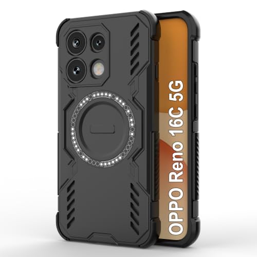 Image of Zapcase Back Case Cover for Oppo Reno 16C 5G | Magnetic Case with Built-in Metal Ring | Supports MagSafe Charger, Wallet & Car Mount | Shockproof Hybrid PC + TPU | Black