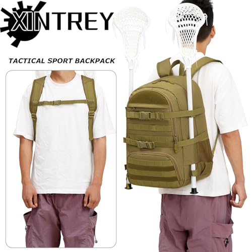 XINTREY Lacrosse Bag Large tactical Field Hockey Backpack with Stick & Helmet Holders Lacrosse Accessories and Gears Bag (Brown) - Thumbnail 6