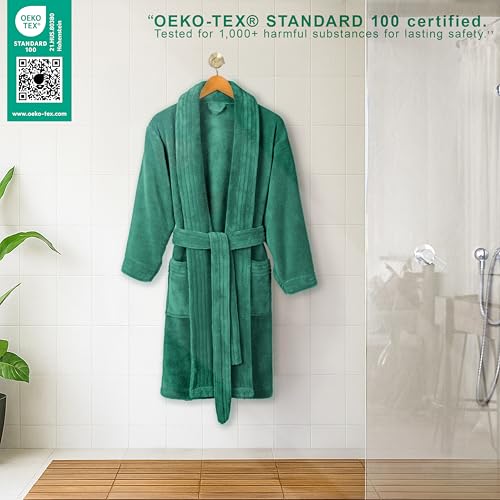 Image of American Soft Linen Women's Fleece Bathrobe - Luxury Soft, Plush, Fuzzy & Warm Turkish Robe for Women, Cozy Spa Quality Adult Bathroom Lounge Robe, Teal - S