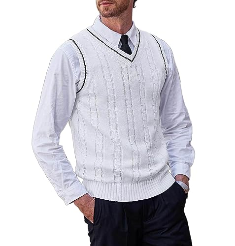Gilet en laine tricoté pour hommes pull torsadé anti-froid sans manches