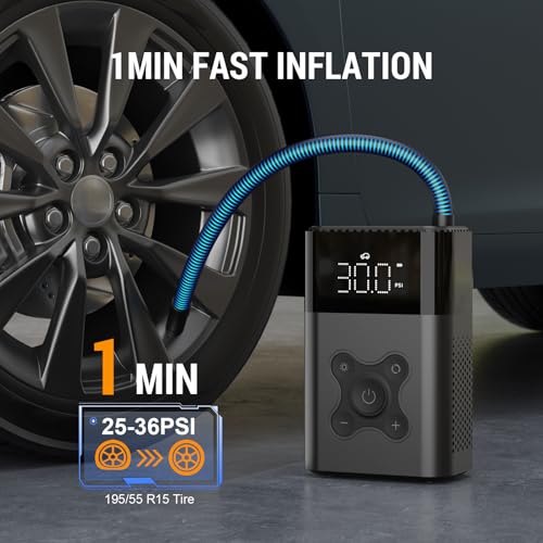 Inflador de neumáticos, compresor de aire portátil, bomba de aire de 150 PSI para automóvil, bomba de bicicleta eléctrica con medidor digital de presión de neumáticos, inflador de neumáticos - Vista 3