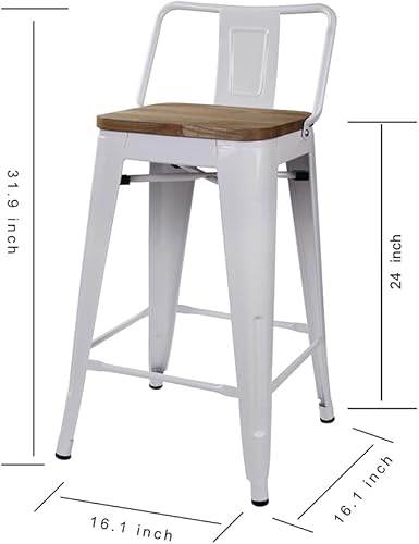 Vista 206 de GIA Taburete de metal con respaldo bajo de altura de mostrador de 24 pulgadas con asiento de cuero vegano, color plateado