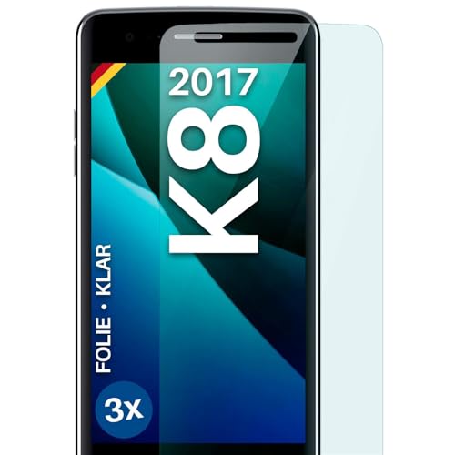 moex FlexProtect Schutzfolie für LG K8 (2017) Bildschirmschutz Folie Ultra-klar HD 0,2 mm kompatibel mit jeder Hülle, Anbringen ohne Blasen, Handyfolie Extra Kratzfest, 3 Stück