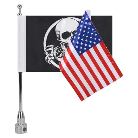 E-Most Adjustable Flagpole Mount + 6'x 9'American Flag & Skull Motorcycle Flag, For Harley Davidson Honda Goldwing CB VTX CBR Yamaha Cover