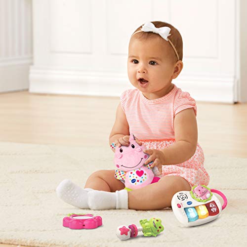 VTech Coffret Naissance Éveil des Sens Premiers Jouets Bébé Doudou Hippo en Peluche Piano Lumineux et Interactif Hochets Grenouille et Miroir Cadeau Nouveau Né Contenu en Français - vue 6