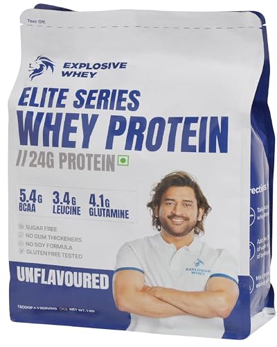 Image of Explosive Whey Elite Series Whey Protein - Trusted by M.S. Dhoni | 24g Protein per Scoop | Premium Concentrate + Isolate Sport Supplement for Enhanced Muscle Growth and Recovery | Unflavoured - 1kg (30 Servings)