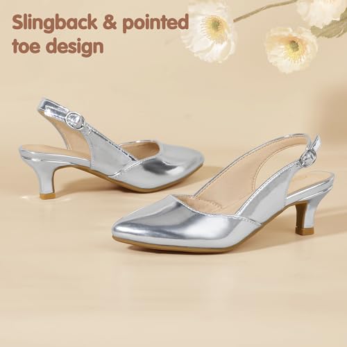 Image of PANDANINJIA Girls Dress Shoes Kitten Heels Sandals Closed Pointed Toe Slingback Flower Girl Little Big Kid Wedding Party School Pumps Shoes