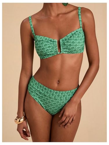 Bikini 2 pièces bohème vert multicolore avec bas taille haute stretch XL - 4