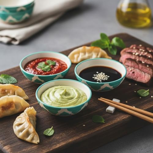 Image of Dessert Bowls, Dinnerware Sets Sauce Snack Serving Round Printed Bowls for Dining Table, Daily Meals, Lunch Dinner Serving, Small Restaurant, Cafe and Everyday Food Use (Green, Set of 4)