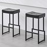 FIRAVOE Bar Stools Set of 2, 28' Counter Height Bar Stools, Faux Leather Barstools for Kitchen Island, Backless Saddle Stools with Metal Legs (Black, 2PCS 28' Bar Stools)